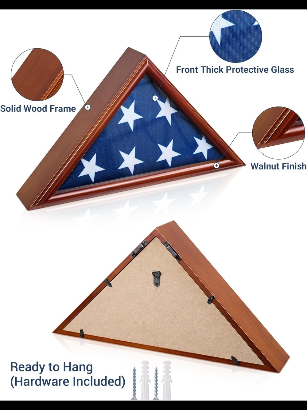 DecoWoodo Wooden Flag Box Display Case for Small 3'x5' Folded American Flag